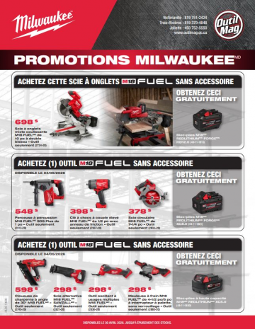 Promotion Milwaukee<br>Valide jusqu'au 30 avril